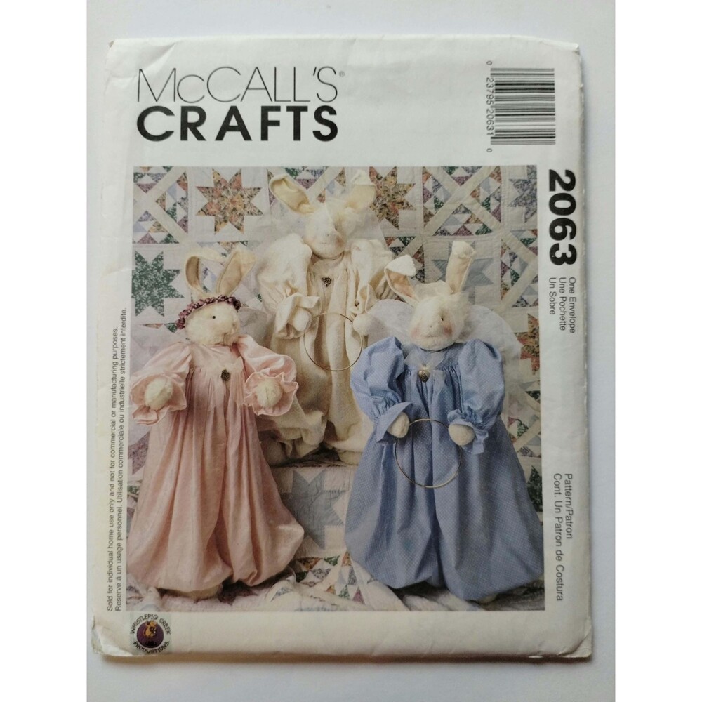 2063 McCalls Crafts 36 Inch Stuffed Angel Bunny Rabbits, Out-of-Print